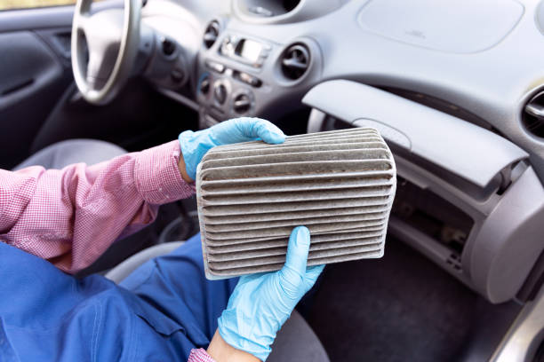 Dirty and old cabin pollen air filter for a car