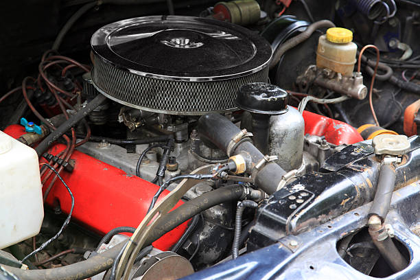 Old gasoline engine automobile car close-up